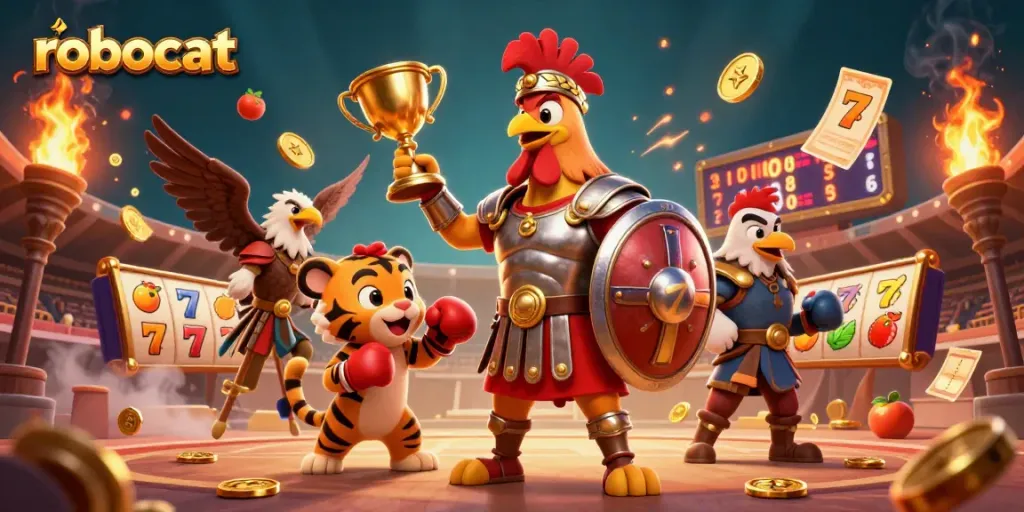 Engage in thrilling gameplay at robocat casino featuring rich casino elements and vibrant characters.
